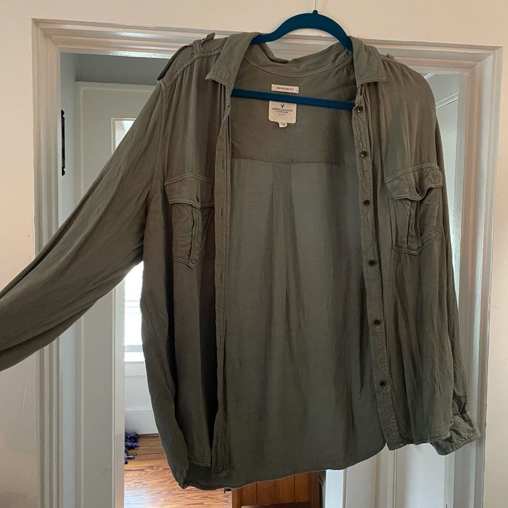 American Eagle Army Green Boyfriend Shirt